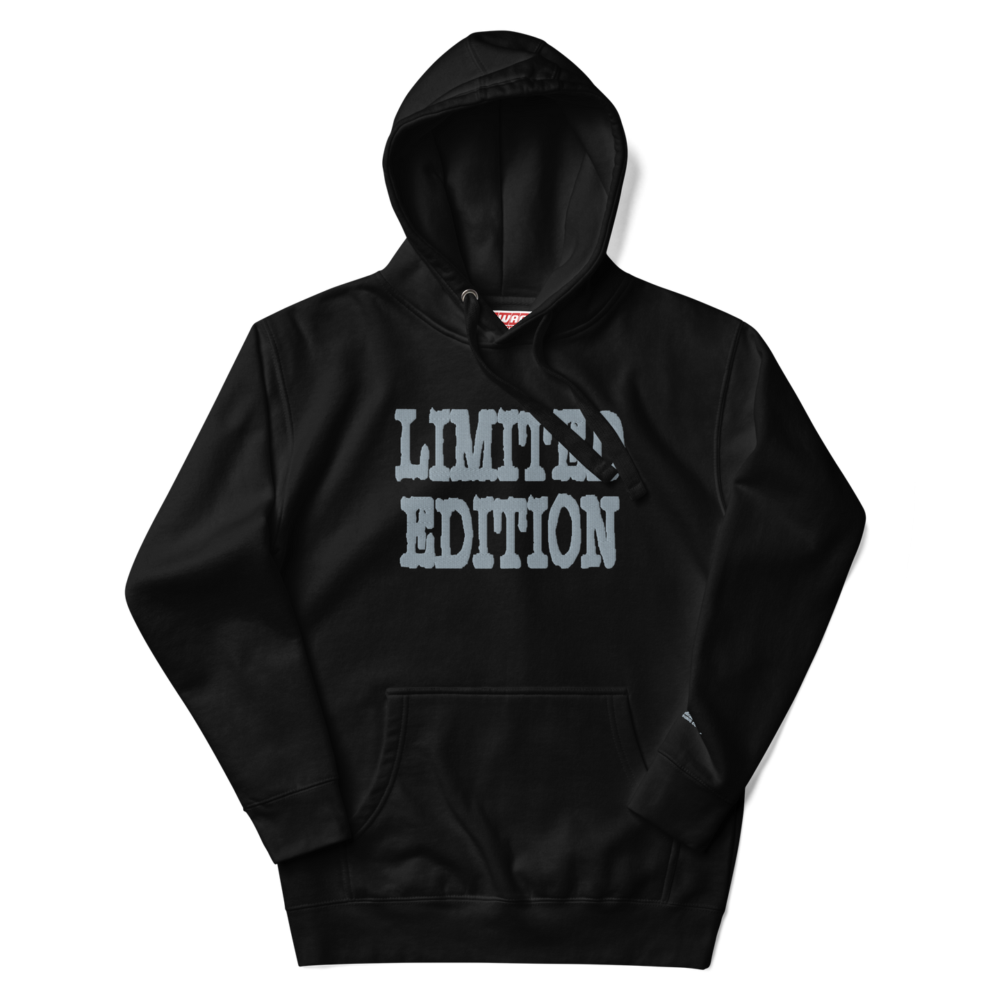 Unisex Limited Edition Gray embroidered hoodie in black with bold front text, part of matching sweatsuit set for men and women.