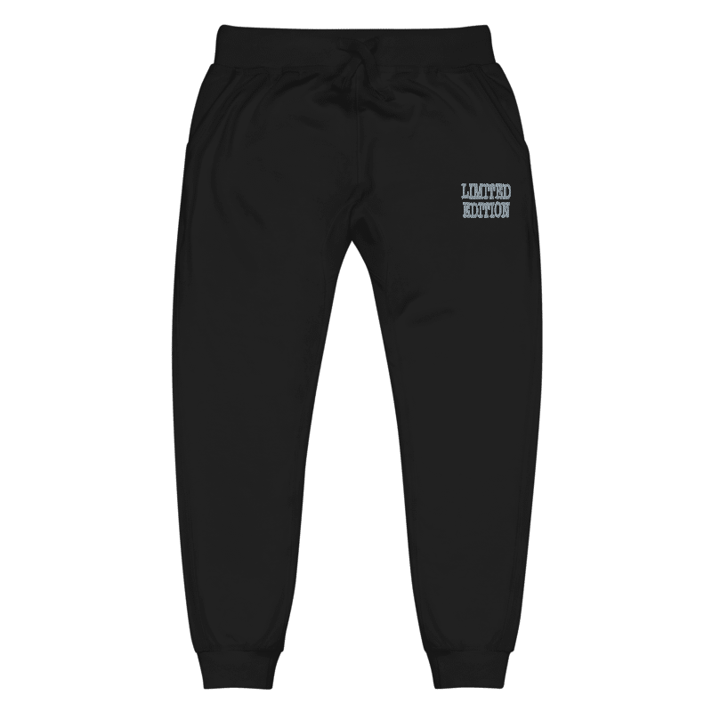 Black jogger pants with Limited Edition Gray embroidery on left thigh, part of unisex sweatsuit set in new arrivals category.