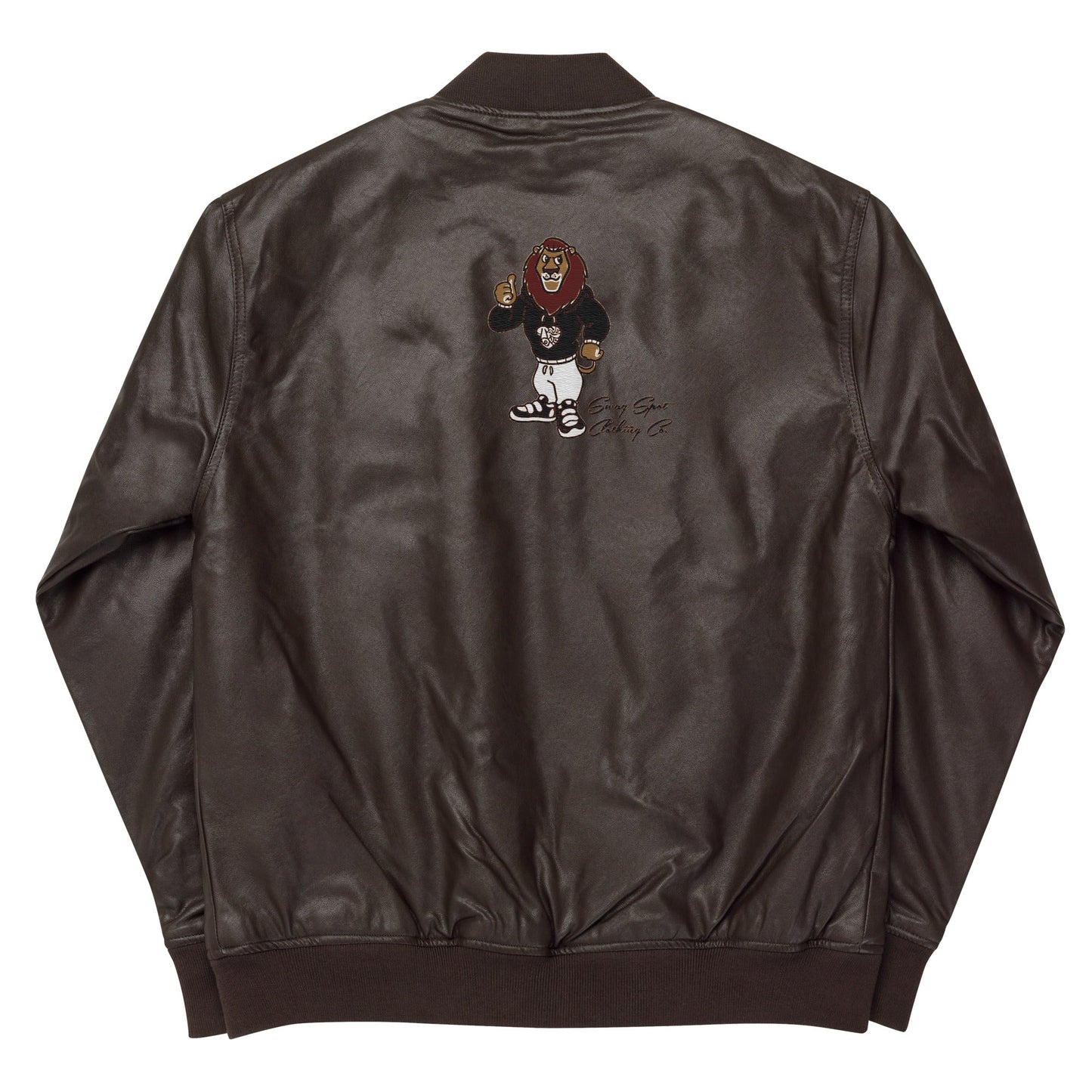 Swag Lion Embroidered Leather Bomber Jacket