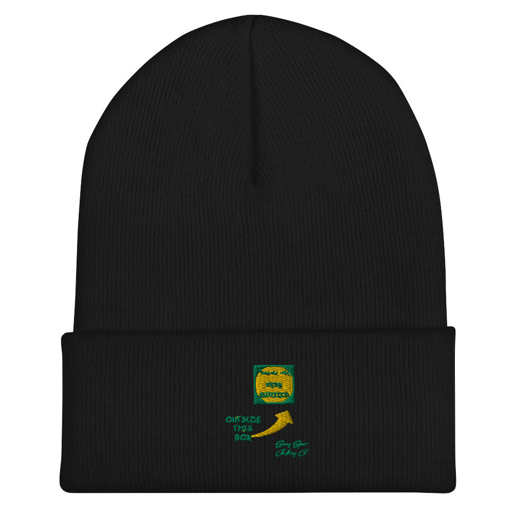 Outside of the Box Embroidered Cuffed Beanie w Green & Yellow Stiching - Swag Spot Clothing Co