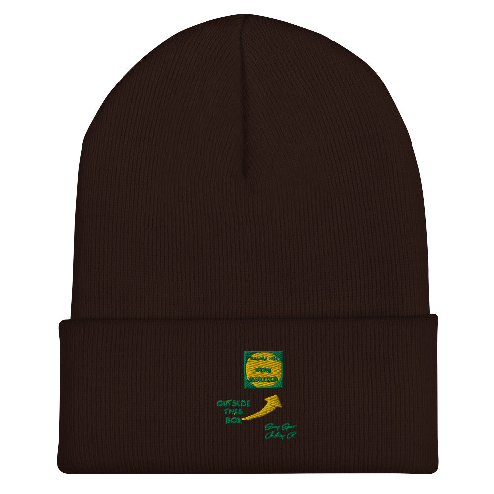 Outside of the Box Embroidered Cuffed Beanie w Green & Yellow Stiching - Swag Spot Clothing Co