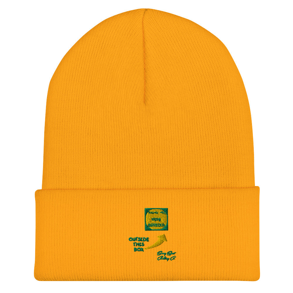 Outside of the Box Embroidered Cuffed Beanie w Green & Yellow Stiching - Swag Spot Clothing Co