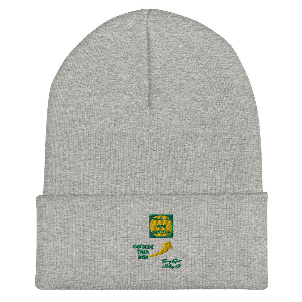 Outside of the Box Embroidered Cuffed Beanie w Green & Yellow Stiching - Swag Spot Clothing Co