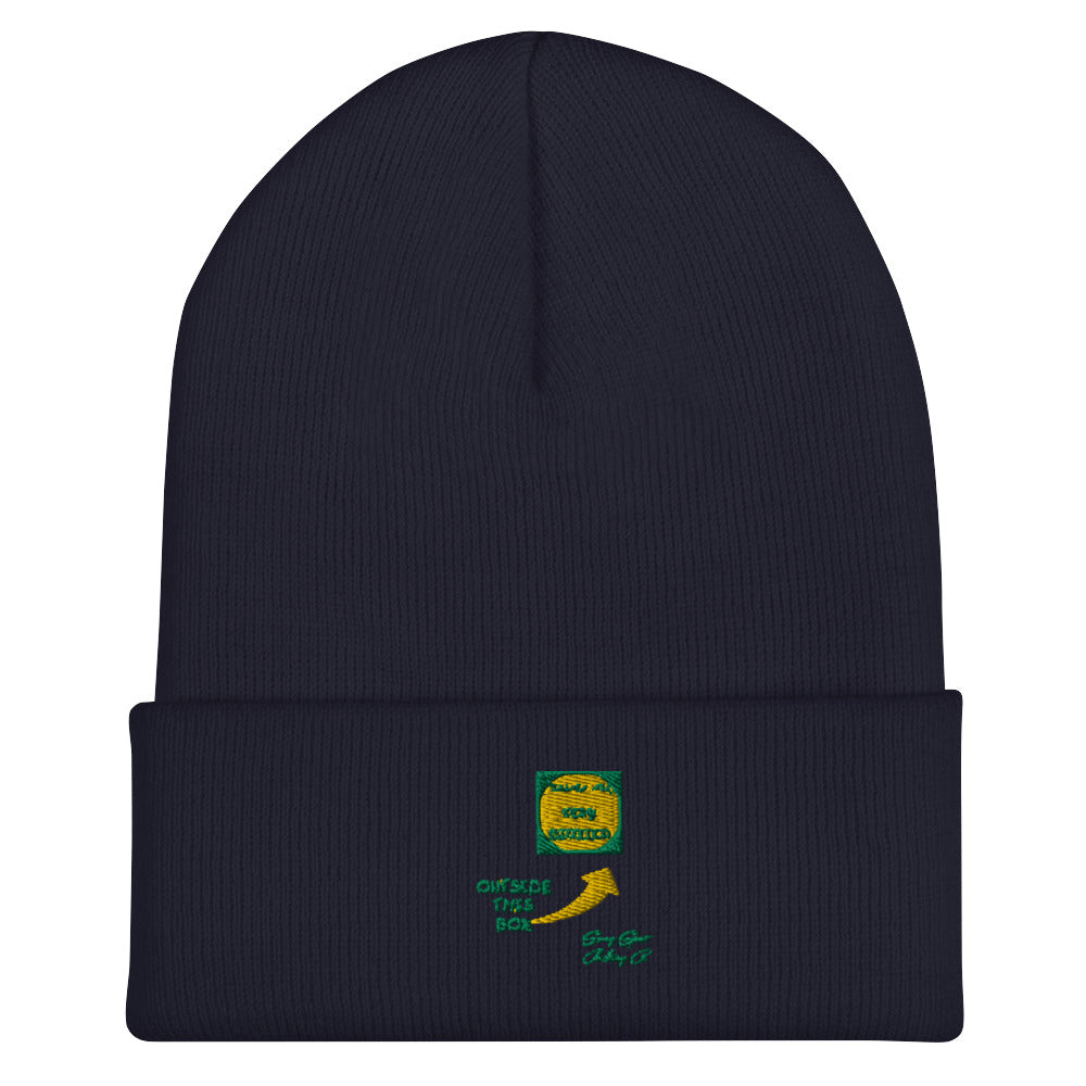 Outside of the Box Embroidered Cuffed Beanie w Green & Yellow Stiching - Swag Spot Clothing Co
