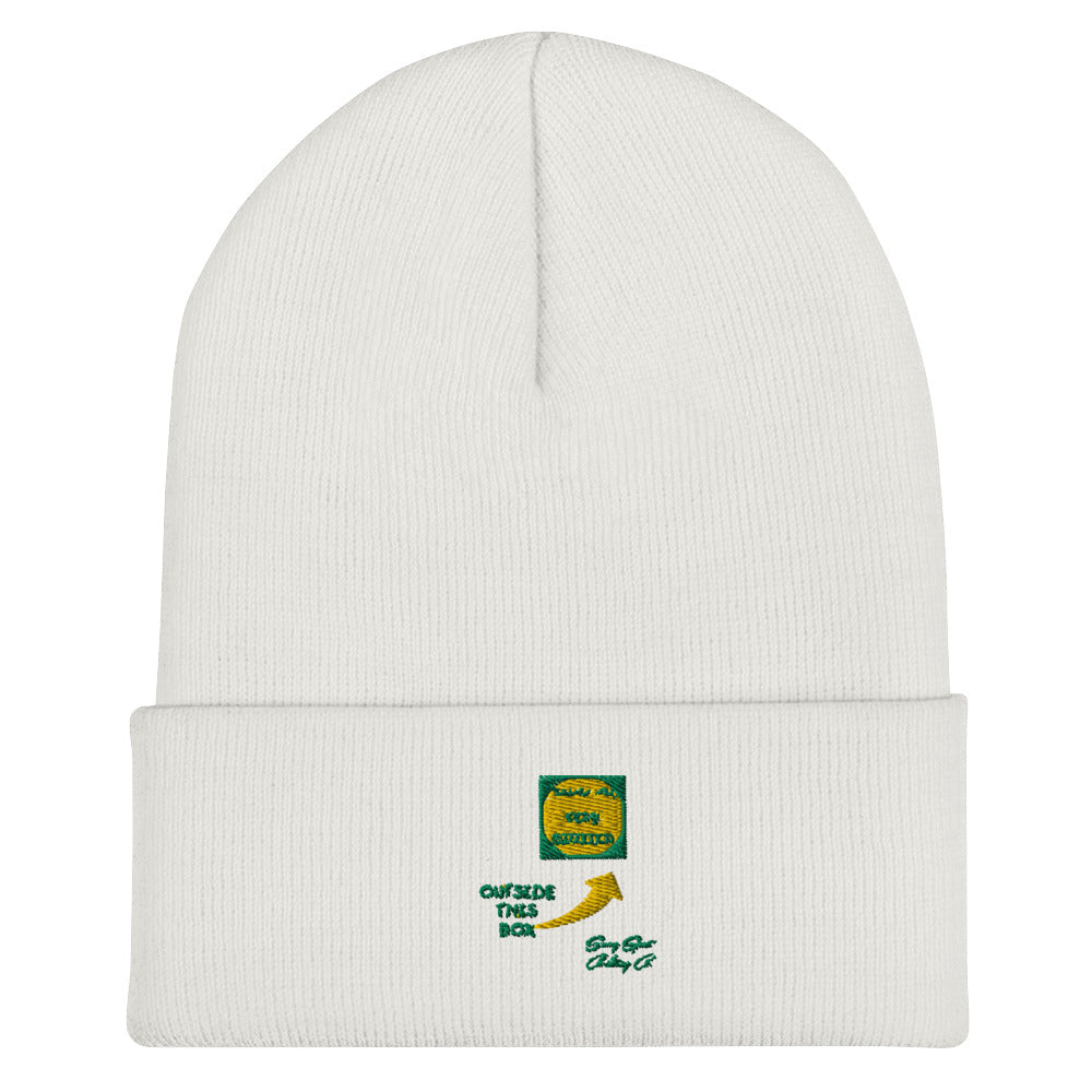 Outside of the Box Embroidered Cuffed Beanie w Green & Yellow Stiching - Swag Spot Clothing Co