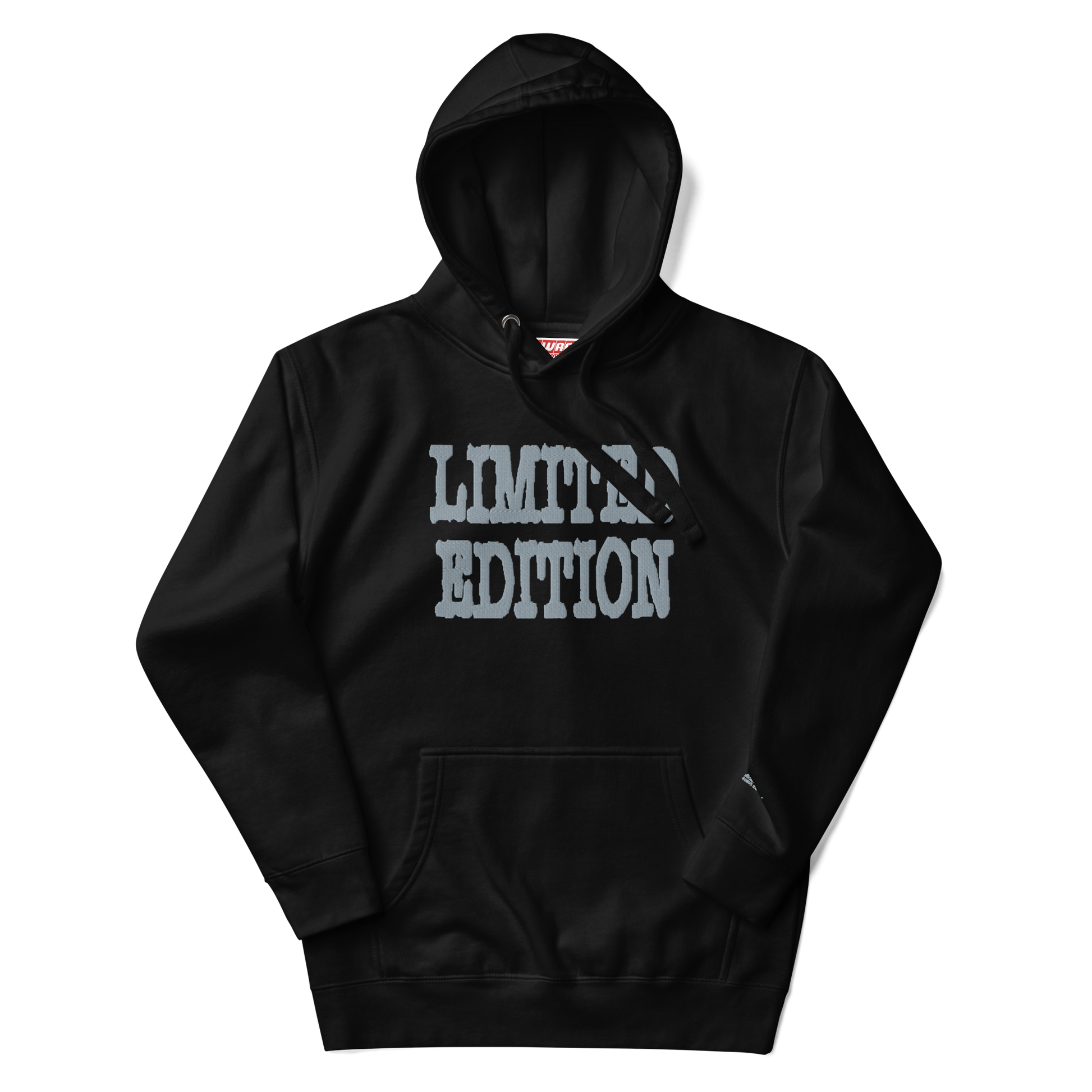 Unisex Limited Edition Gray embroidered hoodie in black with bold front text, part of matching sweatsuit set for men and women.