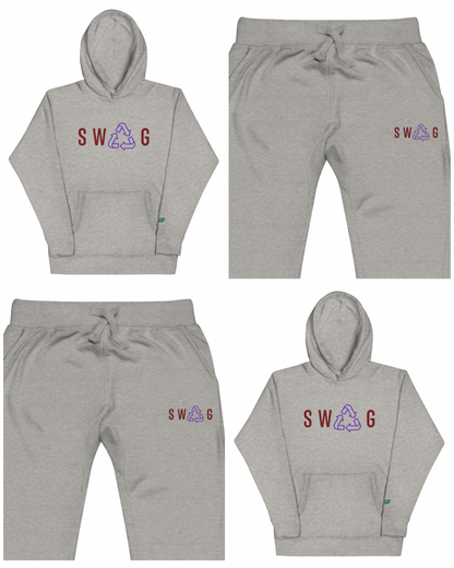 Gray SSC Recycled Logo Embroidered Sweatsuit – Carbon Grey, hoodie and joggers shown together, including front and back views.