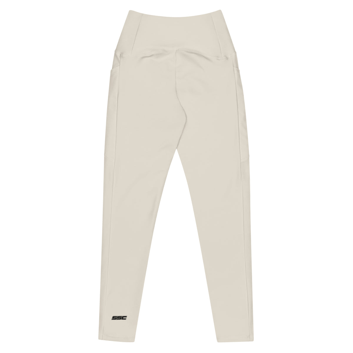 Back view of SSC Bone / Black Leggings with small SSC logo above the rear left ankle