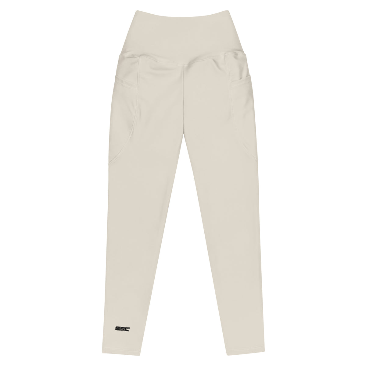 Front view of SSC Bone / Black Leggings with high waist and subtle SSC branding