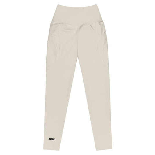 Front view of SSC Bone / Black Leggings with high waist and subtle SSC branding