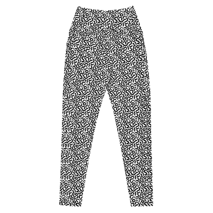 Black-and-white maze-print SSC Black & White Maze Pocket Leggings, front product view.