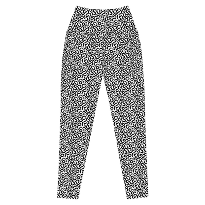 Black-and-white maze-print SSC Black & White Maze Pocket Leggings, front product view.