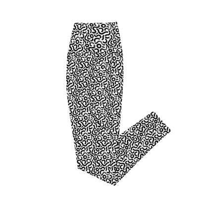 Black-and-white maze-print SSC Black & White Maze Pocket Leggings, folded product view.