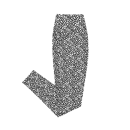 Black-and-white maze-print SSC Black & White Maze Pocket Leggings, folded product view.