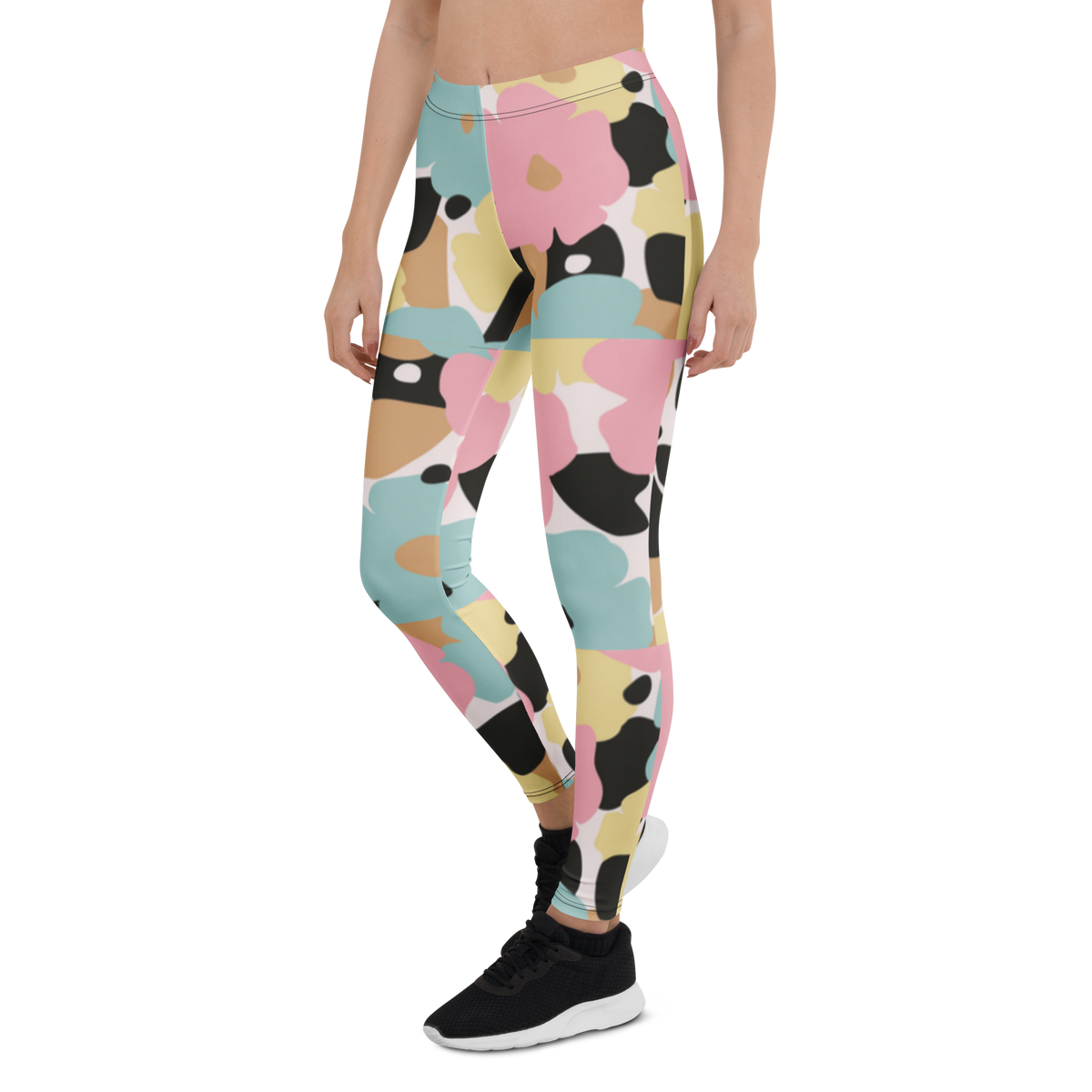Front view of model wearing SSC Pastel Camo Leggings