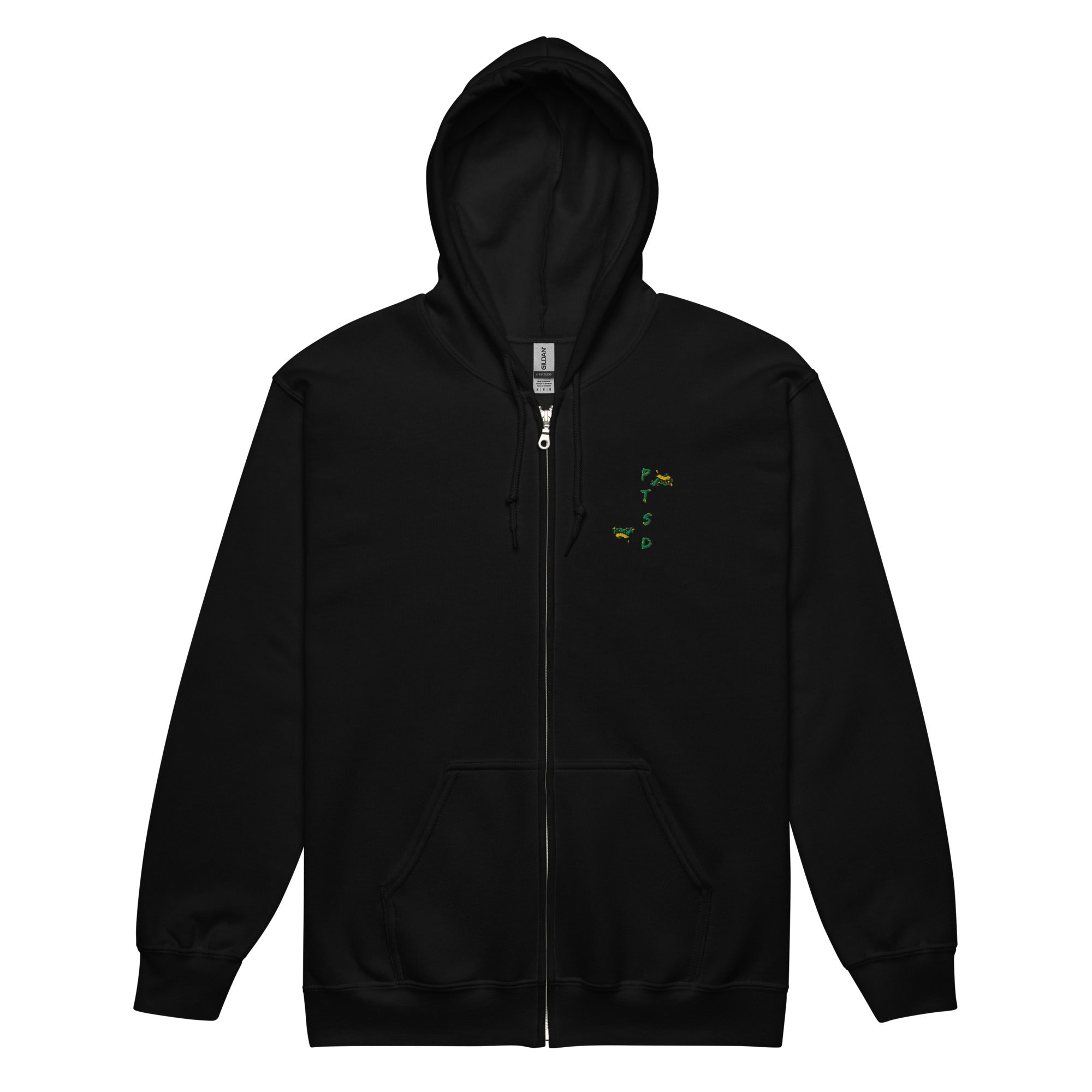 PTSD GREEN EMBROIDERED zip hoodie