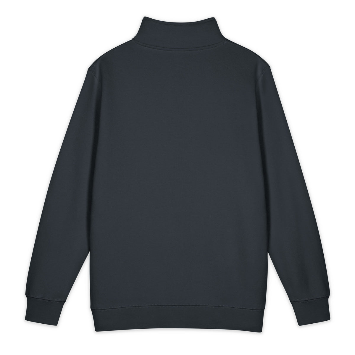 Back view of SSC Navy Quarter-Zip Sweatshirt with a clean back, ribbed cuffs and waistband