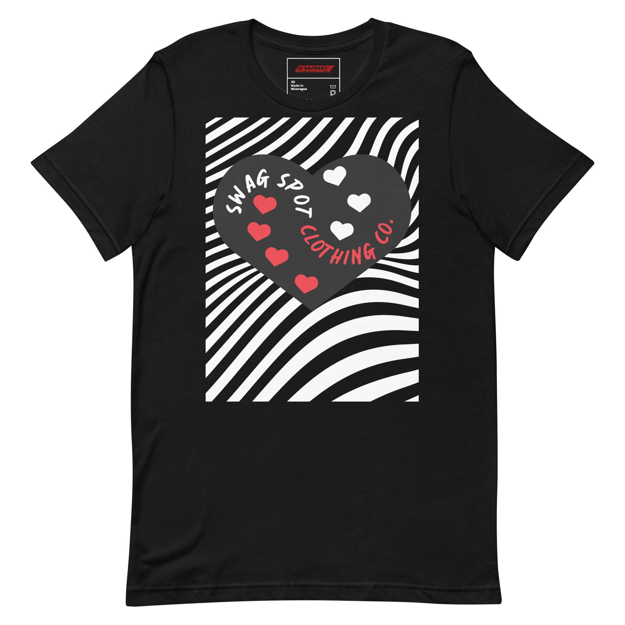 Swirling Hearts Black Print Unisex t-shirt