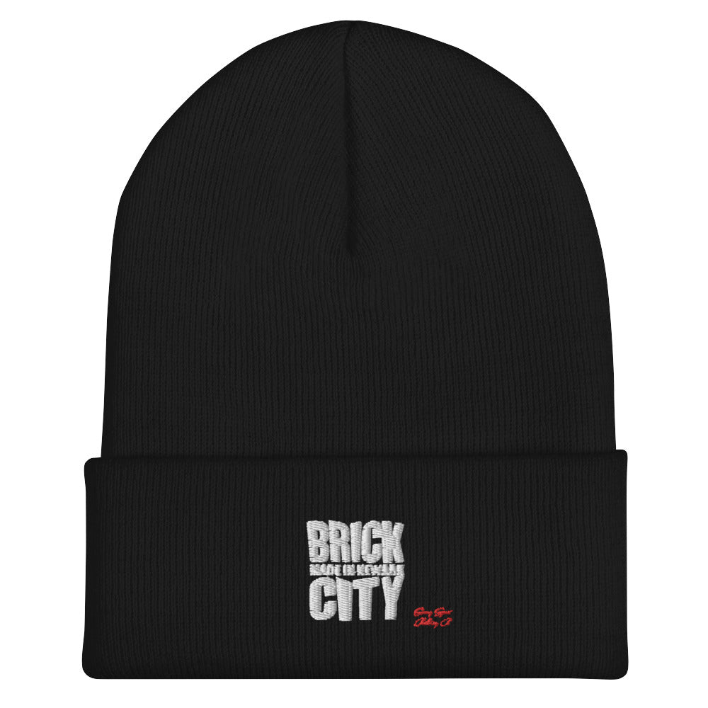 Brick City Made Embroidered Cuffed Beanie w/white Stitching - Swag Spot Clothing Co