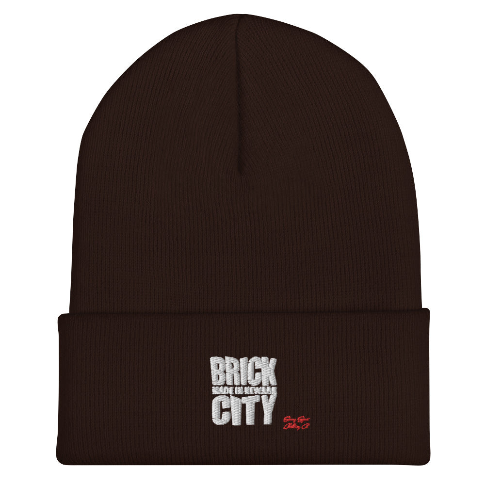 Brick City Made Embroidered Cuffed Beanie w/white Stitching - Swag Spot Clothing Co