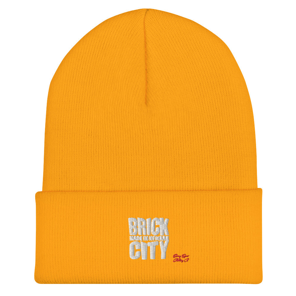 Brick City Made Embroidered Cuffed Beanie w/white Stitching - Swag Spot Clothing Co