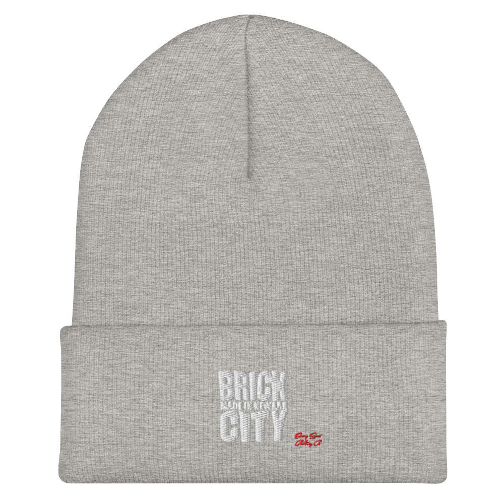 Brick City Made Embroidered Cuffed Beanie w/white Stitching - Swag Spot Clothing Co