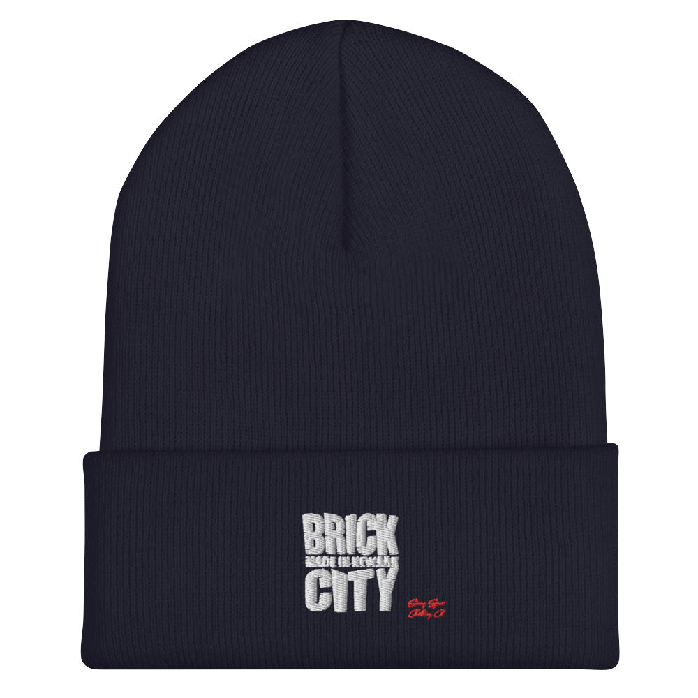 Brick City Made Embroidered Cuffed Beanie w/white Stitching - Swag Spot Clothing Co