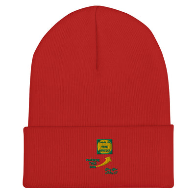 Outside of the Box Embroidered Cuffed Beanie w Green & Yellow Stiching - Swag Spot Clothing Co