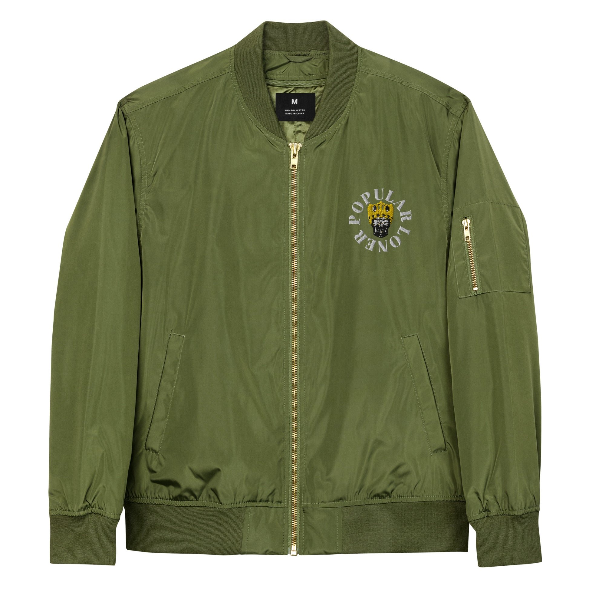 Popular Loner Skull Embroidered Premium recycled bomber jacket - Swag Spot Clothing Co